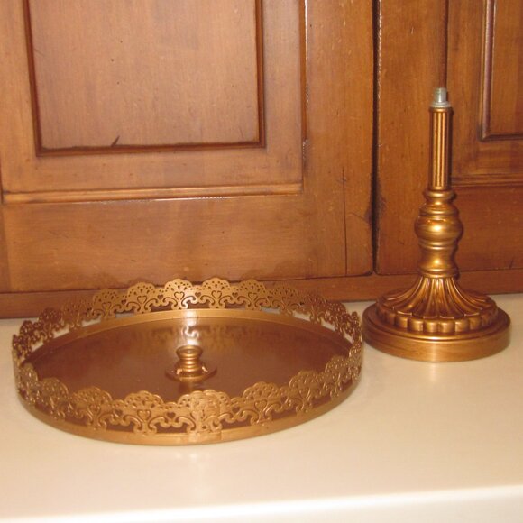 Raised Metal Cake Stand Golden Bronze Tone - Picture 2 of 4